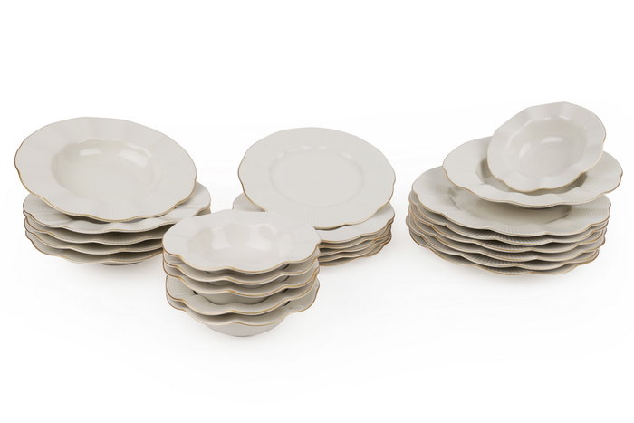 Hermia MLN24Y2694R520 Vajilla de Porcelana 24 Piezas Crema y Dorado Apta para Microondas